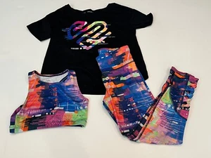 Girls Justice Sport 3 Pc Outfit Colorful Bra, Pants S (10) and T-shirt M (10) - Picture 1 of 5