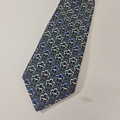Галстук шелковый Robert Graham галстук синий серый с принтом узор сделано в США смелый 60"" - Изображение 1 из 4