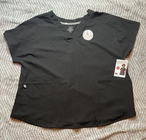 Climate Right Cuddl Duds Damen gewebtes Twill Scrub Top V-Ausschnitt schwarz 2X neu - Bild 1 von 3