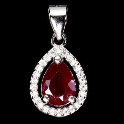 Colgante de plata de ley 925 rubí pera 8x6 mm joyas de piedras preciosas naturales Foto 1 de 4