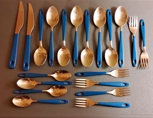 De colección 1971 Imperial Casualware 20 Piezas Cucharas Cucharas Tenedores Azul Inoxidable MCM - Imagen 1 de 6