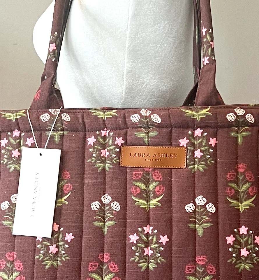 Laura Ashley Cara Burgundy Pink Floral Quilted Tote Bag Cottagecore Boho NWT - Image 1 of 4