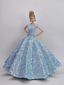Blue Sequins Evening Dress Outfit Gown For Barbie Silkstone Fashion Royalty FR - Picture 1 of 24