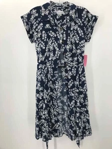 Pre-Owned Calvin Klein Navy Size 4 Floral Wrap Short Short Sleeve Dress - Picture 1 of 3