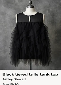 Ashley Stewart Black Tulle Ruffle Top 18/20 Sheer Mesh Avant Garde Style - Picture 1 of 5