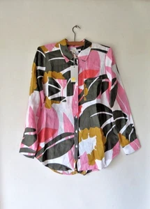 BNWT BODEN Classic Linen Shirt, Multi Giant Leaf, Sz 8 Petite - Picture 1 of 5