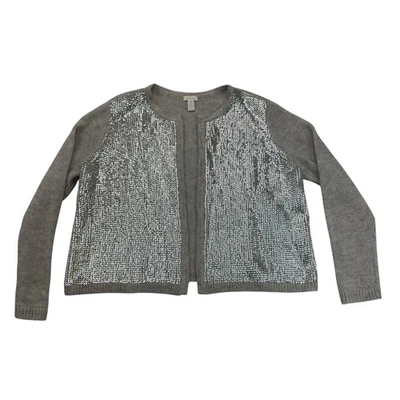 Chicos Cardigan Womens 3 XL Gray Silver Sequins Open Front Sweater Long Sleeve - Image 1 of 4