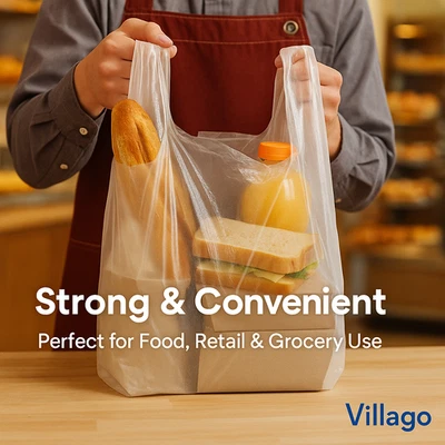 Bags 1/6 Large 21 x 6.5x11.5 Clear .51 Mil T-Shirt Plastic Grocery Shopping Bags - Image 1 of 4