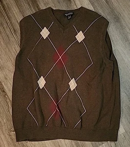 Roundtree & York Sweater Vest Mens XL Brown Argyle Preppy Academic College - Picture 1 of 8