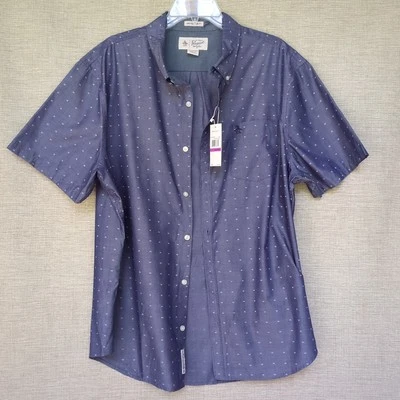 Camisa masculina pinguim azul botão manga curta XXL herança slim fit safira - Imagem 1 de 4