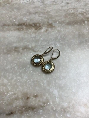 14 Kt Yellow Gold Aquamarine Lever Back Earrings NWOT - Image 1 of 4