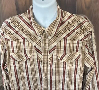 Hawk Brown Plaid Western Shirt Men's XL Snap Cowboy Long Sleeve Cotton - Image 1 of 4