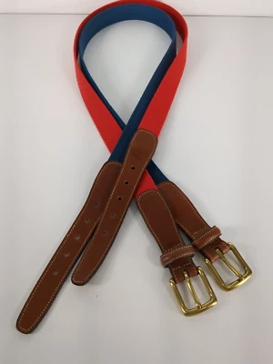 2 cinturones de cuero de lona Lands End vintage talla 34 para mujer años 80 90 rojo azul EE. UU. Foto 1 de 4