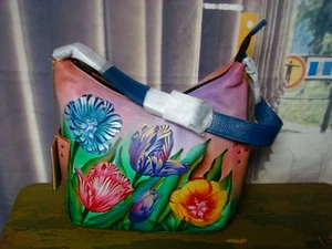 Anuschka Hand Painted Studded Leather Shoulder Bag Turkish Tulips - New w. Tags - Picture 1 of 16