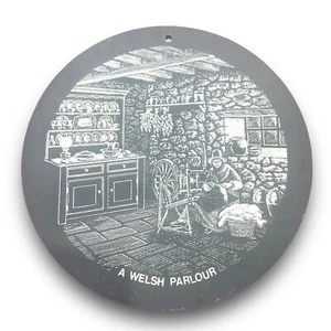 A Welsh Parlour on Welsh Slate Circular Wall Plaque / Trivet - Picture 1 of 6