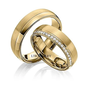 10K YELLOW GOLD MATCHING WEDDING BANDS, HIS & HERS DIAMOND WEDDING RINGS SET - Picture 1 of 3