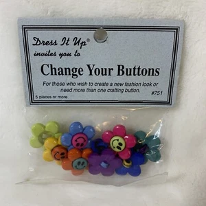 Dress It Up Change Your Buttons Smiley Face Flower Sewing Crafts Multi Color NEW - Picture 1 of 12