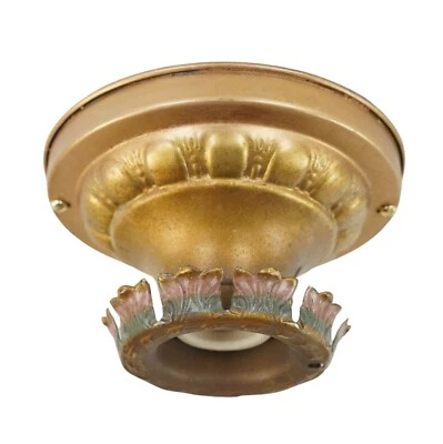 Restored Art Deco Exposed Bulb Brass Ceiling Flush Mount - Image 1 of 4
