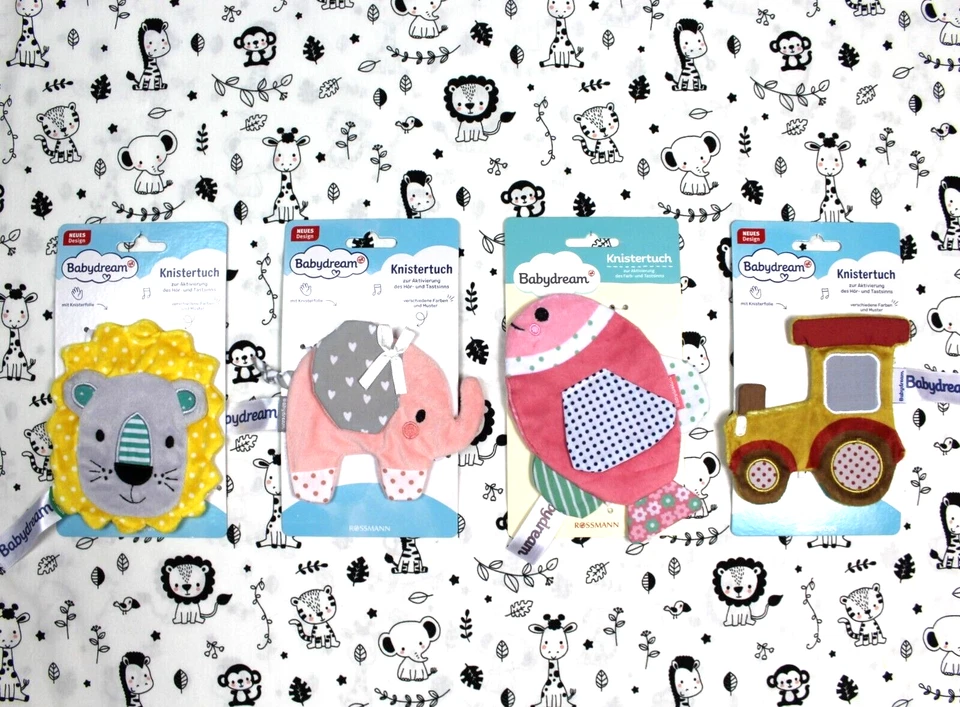 Babydream ROSSMANN 1 x Kuscheltuch LÖWE / ELEFANT / FISCH / TRAKTOR Knistertuch