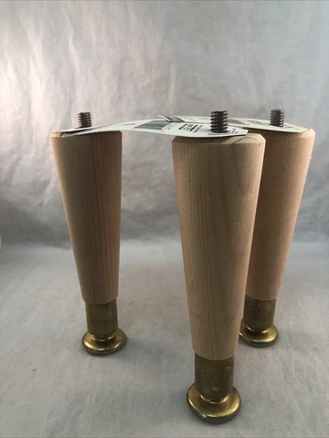 Emco Vintage 6" MCM Hardwood Modern Tapered Table Legs Brass Cover
