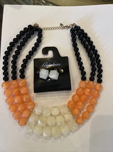 Rainbow Necklace Earring Set Jewelry black white and orange pearls NWT - Picture 1 of 4