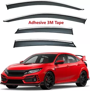 Window Visor Rain Guard Chrome Trim Smoke Tinted Fit Honda Civic Sedan 2016-2021 - Picture 1 of 18
