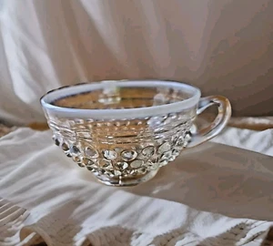 Vintage Opalescent Blue Glass Hobnail Cup White Rim, Opalescent Handle 2" Tall - Picture 1 of 5