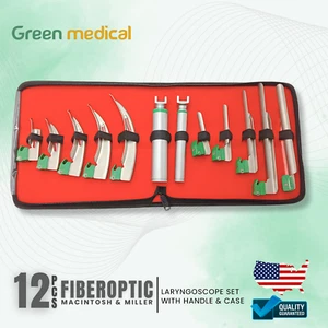 Fiber Optic Macintosh & Miller Laryngoscope 2 Handles Intubation Kit 12 Pcs set - Picture 1 of 6