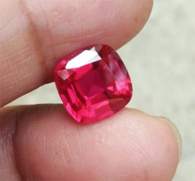 TOP COLOR!  9x9mm. CUSHION CUT BLOOD RED RUBY LAB CORUNDUM GEMs - Image 1 of 4