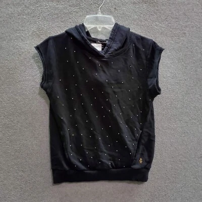 Pulôver Juicy Couture feminino com capuz XS preto strass manga curta bolsos - Imagem 1 de 4