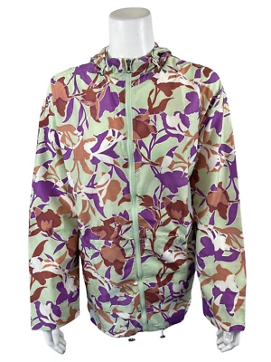 LOGO by Lori Goldstein Printed Nylon Zip-Front Hooded Jacket Green Medium Size  - Image 1 of 2