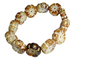 Hibiscus Flower Beige w/ Ivory Wash & Mercury Finish 12mm Czech Glass Beads (12) - Picture 1 of 9