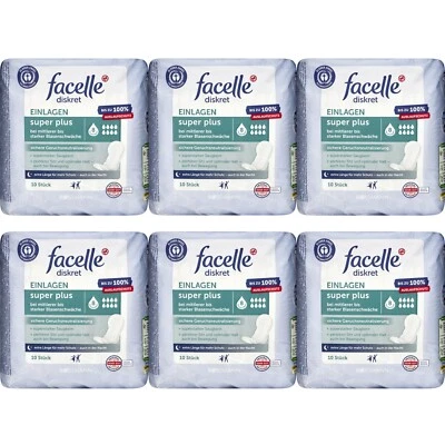 6 x 10 Stück | facelle diskret Einlagen super plus | superstarker Saugkern