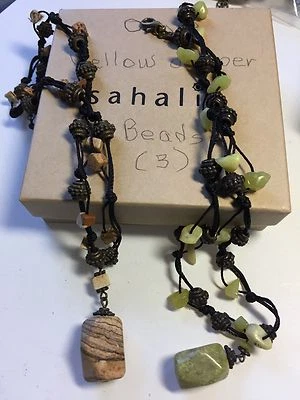 Genuino Ágata Oliva y Marrón Jaspe Estación Cordón Collar 2 Hilos Sahali Foto 1 de 4