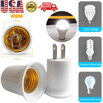 2Pcs Light Socket to Plug Adapter Plug-in Light Bulb Outlet Adapter E26 E27 - Image 1 of 4
