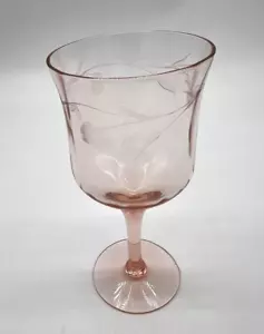 Eleganter Tiffin Vintage 8 Unzen Rosa Wasserkelch Optik Glas mit geätzten Blumen - Bild 1 von 6