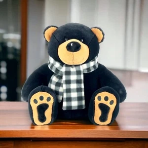 20 Zoll Weicher großer Bär mit kariertem doppelseitigem Schal / schwarz oder weiß - Bild 1 von 12