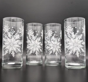 4 Royal Norfolk Winter Glitter Snowflake Drinking Glass Set Cristar Coolers 16oz - Picture 1 of 7