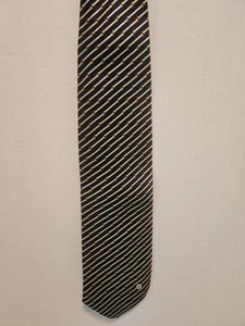Gianni Versace Classic V2 Silk Handmade Neck Tie Dark Blue Gold Bars Diagonal - Picture 1 of 3