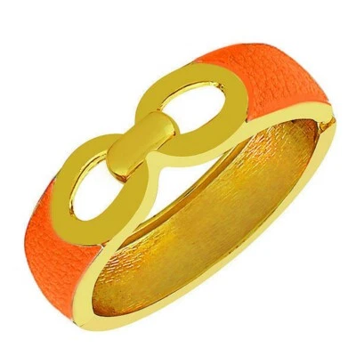 Brazalete brazalete de moda de cuero naranja sintético tono oro amarillo para mujer con cierre Foto 1 de 4