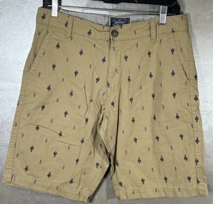Company 81 Shorts Mens 32 Tan Khaki Chino Regular Cactus Pattern Navy Blue - Picture 1 of 7