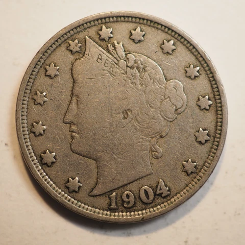1904 LIBERTY HEAD 5 CENTS *AKA V NICKEL* - FREE SHIPPING! - A2958 Cover