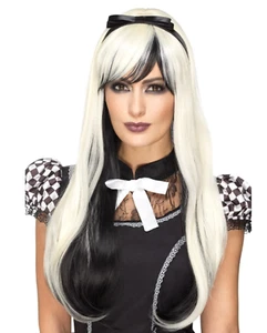 Black & Blonde Wig Ladies Gothic Alice Halloween Fancy Dress Costume Accessory - Picture 1 of 1