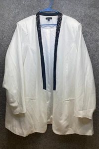 Torrid Damen 5 weiße Blazer Pailletten schwarzer Besatz vorne offen Kunsttaschen Polster - Bild 1 von 11