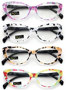 4 Pairs Lot Women Cateye Mosaic Pattern Fashion Reading Glasses Reader - Picture 1 of 7