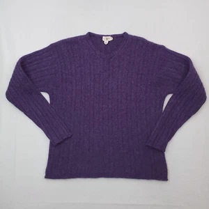 Maglione vintage J Crew donna XLT viola remi pullover lana a costine scollo a V maglione - Foto 1 di 12