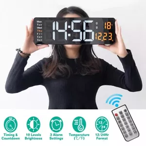 Orologio da parete digitale grande 16" con telecomando, grande display LED orologio da parete timer USA - Foto 1 di 14