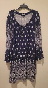 Abito Ulla Popken donna taglie forti midi 32 34 blu geometrico maniche a volant boho - Foto 1 di 9