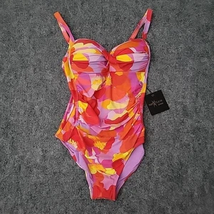 Nip Tuck Damen koralle & weiß Blumenmuster Einteiler Multi Fit Cup Badeanzug Größe 6 - Bild 1 von 10