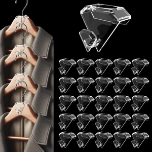 30 Pack Clear Clothes Hanger Connector Hooks, Space Saving, Dorm Room - Picture 1 of 7